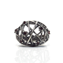 Silver ring, 875 silver/garnets