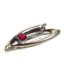 Silver brooch with red stone, 925 silver