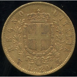 Italy 20 lire 1862, Vittorio Emanuele II, AU 900