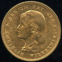 Nederland Wilhelmina gold 10 gulden 1897, AU 900 SOLD