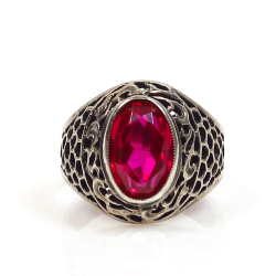 Silver ring, 916 silver with oval cut red stone