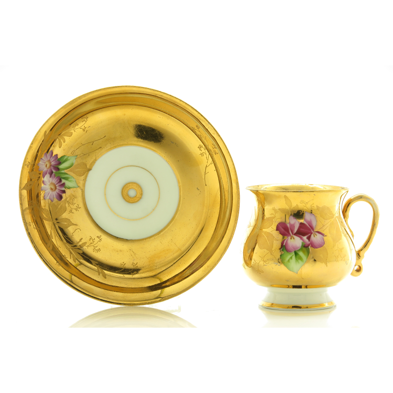Antique Russian porcelain cup with saucer, M.B.Dunashova 1880 - 1910