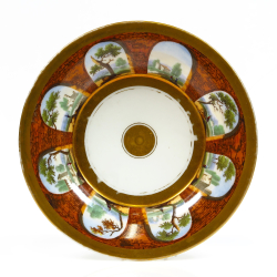 Antiikne ampiirstiilis käsimaalinguga tass alustassiga