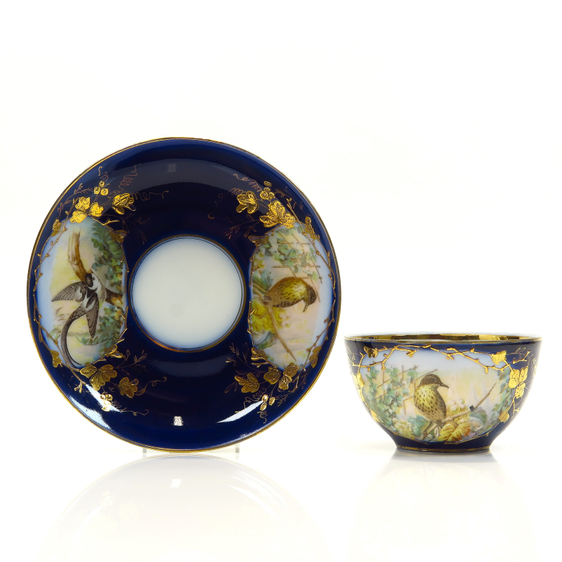 Antique Russian porcelain cup with saucer, M.S.Kuznetsov 1891 - 1917