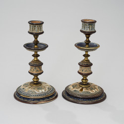 Stoneware candlesticks,...