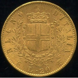 Itaalia 20 liiri 1863, Vittorio Emanuele II, AU 900